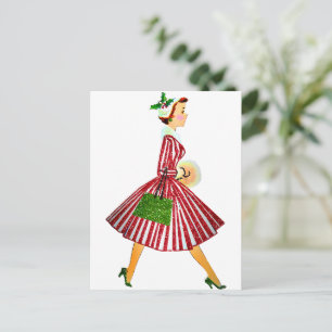 1950 Weihnachten Vintage Dame Postkarte