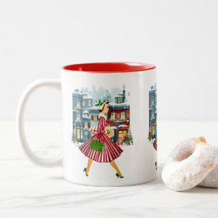 1950 Weihnachten Vintage Dame Zweifarbige Tasse