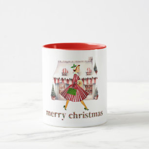 1950 Weihnachten Vintage Lady Einkaufen Tasse