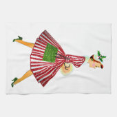 1950 Weihnachten Vintage Lady Frohe Weihnachten Geschirrtuch (Horizontal)