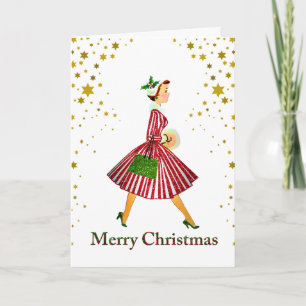 1950 Weihnachten Vintage Lady Frohe Weihnachten Karte