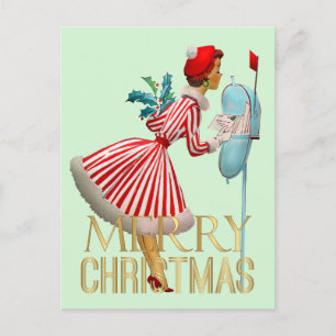 1950 Weihnachten Vintage Lady Frohe Weihnachten Postkarte
