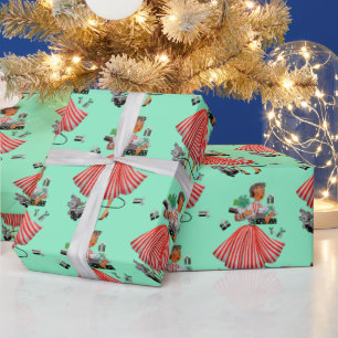 1950 Weihnachts Vintage Lady Wrapping Paper Geschenkpapier