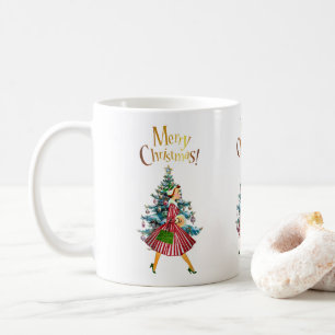 1950 Weihnachtseinkäufe einer Dame im Vintage-Stil Kaffeetasse