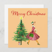 1950 Weihnachtsfrau Feiertagskarte (Vorne/Hinten)