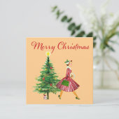1950 Weihnachtsfrau Feiertagskarte (Stehend Vorderseite)