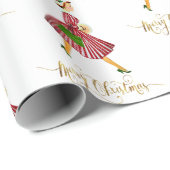 1950 Weihnachtsfrau Frohe Weihnachten Geschenkpapier (Rolleneckpunkt)