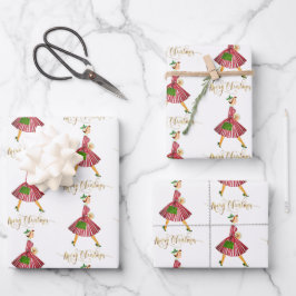 1950 Weihnachtsfrau Frohe Weihnachten Geschenkpapier Set