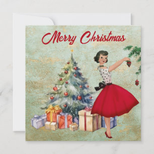 1950 Weihnachtsfrau Frohe Weihnachten Karte