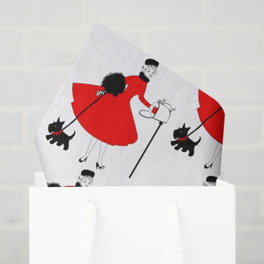 1950 Weihnachtsfrau mit Dog Wrapping Pape Seidenpapier (Geschenk Tasche)