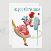 1950 Weihnachtsfrau mit Geschenken Feiertagskarte (Vorne/Hinten)