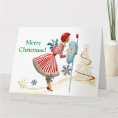 1950 Weihnachtsfrau mit Geschenken Karte (Vorderseite)