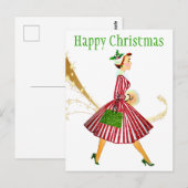 1950 Weihnachtsfrau mit Geschenken Postkarte (Vorne/Hinten)