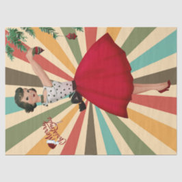 1950 Weihnachtsfrau mit Retro-Hintergrund Seidenpapier