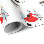 1950 Weihnachtsfrau mit schottischer Terrior Geschenkpapier (Rolleneckpunkt)