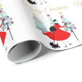1950 Weihnachtsfrau mit schottischer Terrior Geschenkpapier (Rolleneckpunkt)