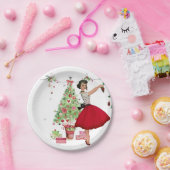 1950 Weihnachtsfrau mit Weihnachtsbaum Pappteller (Party)