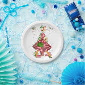 1950 Weihnachtsfrau mit Weihnachtsbaum Pappteller (Party)