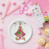 1950 Weihnachtsfrau mit Weihnachtsbaum Pappteller (Party)