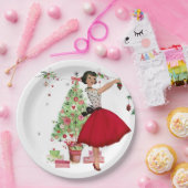 1950 Weihnachtsfrau mit Weihnachtsbaum Pappteller (Party)