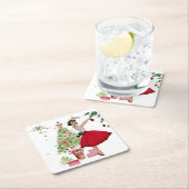 1950 Weihnachtsfrau mit Weihnachtsbaum Rechteckiger Pappuntersetzer (Vor Ort)