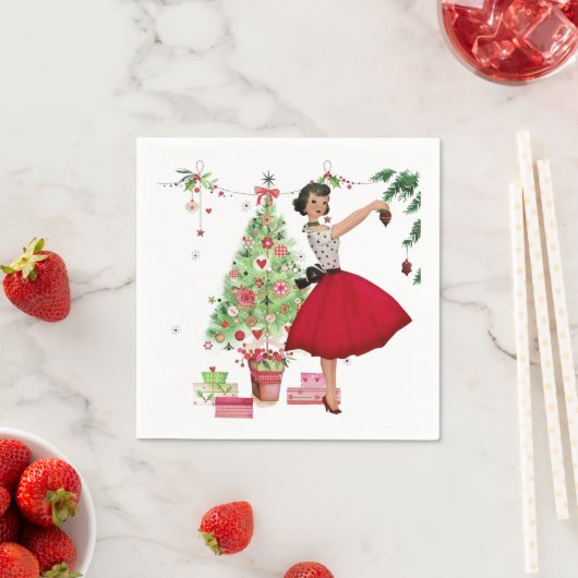 1950 Weihnachtsfrau mit Weihnachtsbaum Serviette (Beispiel)