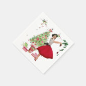 1950 Weihnachtsfrau mit Weihnachtsbaum Serviette (Ecke)