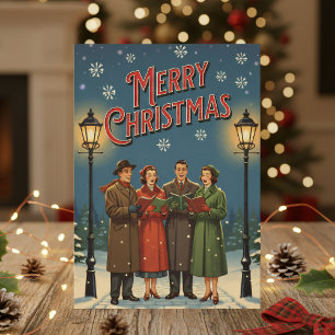 1950 Weihnachtskarte – Vintage Weihnachtssänger im Feiertagskarte