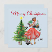1950 Weihnachtsweihnachtskarte Lady Holiday Card Feiertagskarte (Vorne/Hinten)
