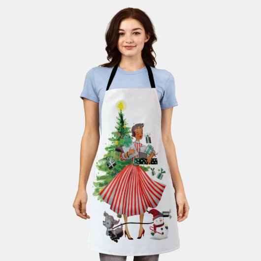 1950 Weihnachtsweihnachtskarte Lady Holiday Card Schürze (Getragen)