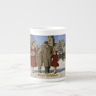 1950er britische Familie Weihnachten Kirche Spazie Porzellantasse