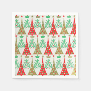 1950er Cartoon Weihnachtsbaum Cocktail Napkins Serviette
