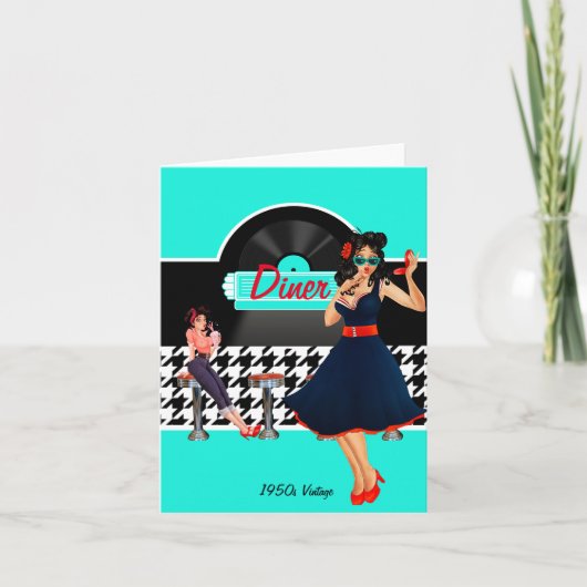 1950er Diner aquamarines schwarz-weißes Retro Einladung (Vorderseite)