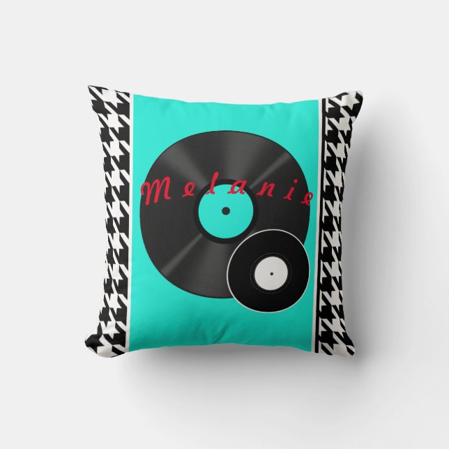 1950er Diner aquamarines schwarz-weißes Retro Kissen (Vorderseite)