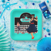 1950er Diner aquamarines schwarz-weißes Retro Pappteller (Party)