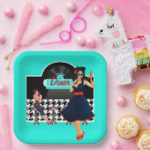 1950er Diner aquamarines schwarz-weißes Retro Pappteller (Party)