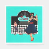 1950er Diner aquamarines schwarz-weißes Retro Serviette (Vorderseite)