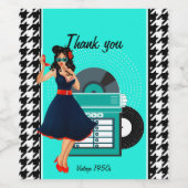 1950er Diner aquamarines schwarz-weißes Retro Weinetikett (Einzelnes Label)