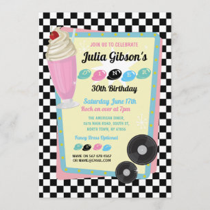 1950er Diner Birthday Retro Party Fifties Einladun Einladung