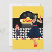 1950er Diner gelb, schwarz und weiß kariert Einladung (Vorderseite)