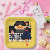 1950er Diner gelb, schwarz und weiß kariert Pappteller (Party)