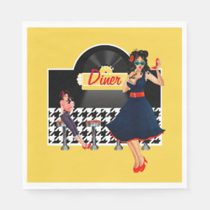 1950er Diner gelb, schwarz und weiß kariert Serviette