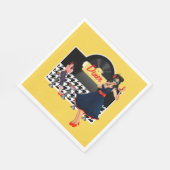 1950er Diner gelb, schwarz und weiß kariert Serviette (Ecke)