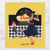 1950er Diner gelb, schwarz und weiß kariert Weinetikett (Einzelnes Label)