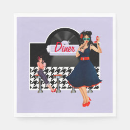 1950er Diner Lavendel Black & White karierte 1950e Serviette