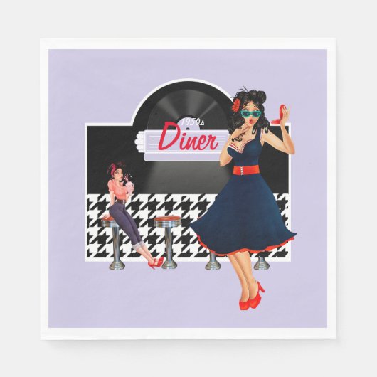 1950er Diner Lavendel Black & White karierte 1950e Serviette (Vorderseite)