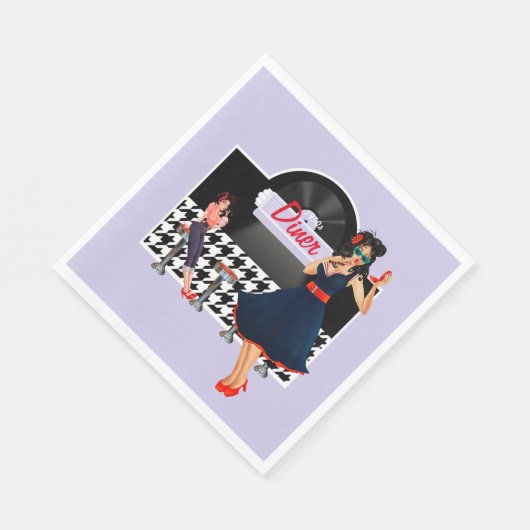 1950er Diner Lavendel Black & White karierte 1950e Serviette (Ecke)