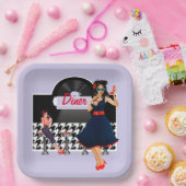 1950er Diner Lavendel schwarz-weiß kariert Pappteller (Party)