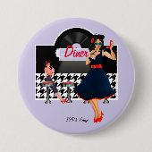 1950er Diner Lavendel schwarz-weiß Retro kariert Button (Vorderseite)