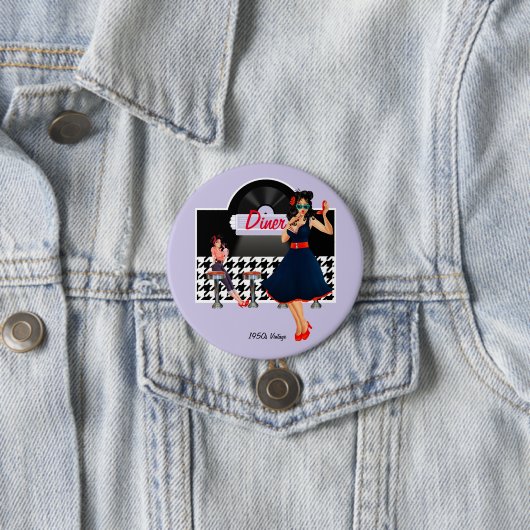 1950er Diner Lavendel schwarz-weiß Retro kariert Button (Beispiel)